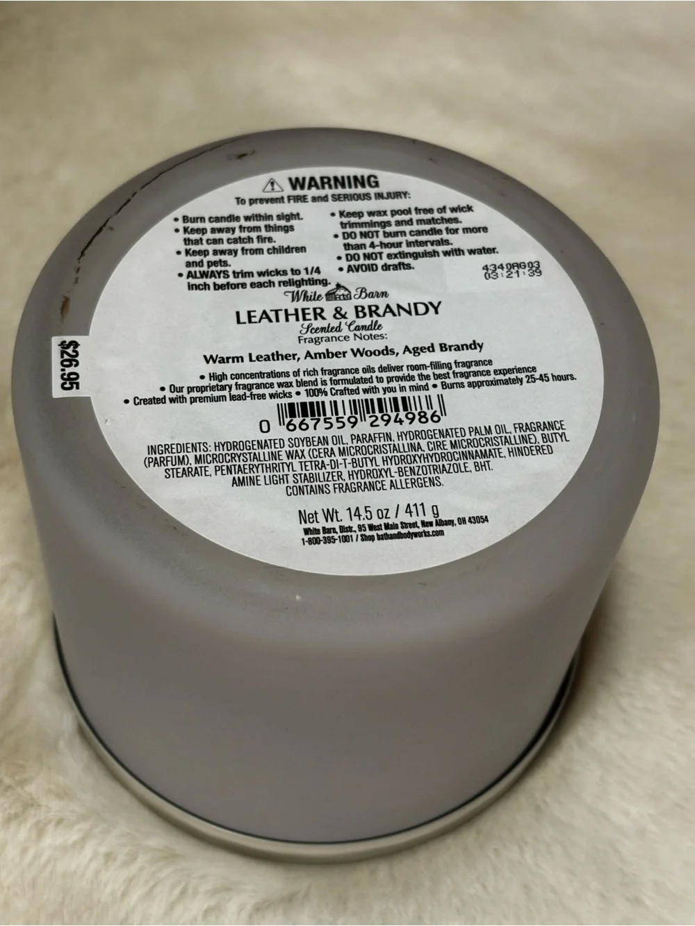 White Barn Leather & Brandy Scented Candle - Picture 3 of 3